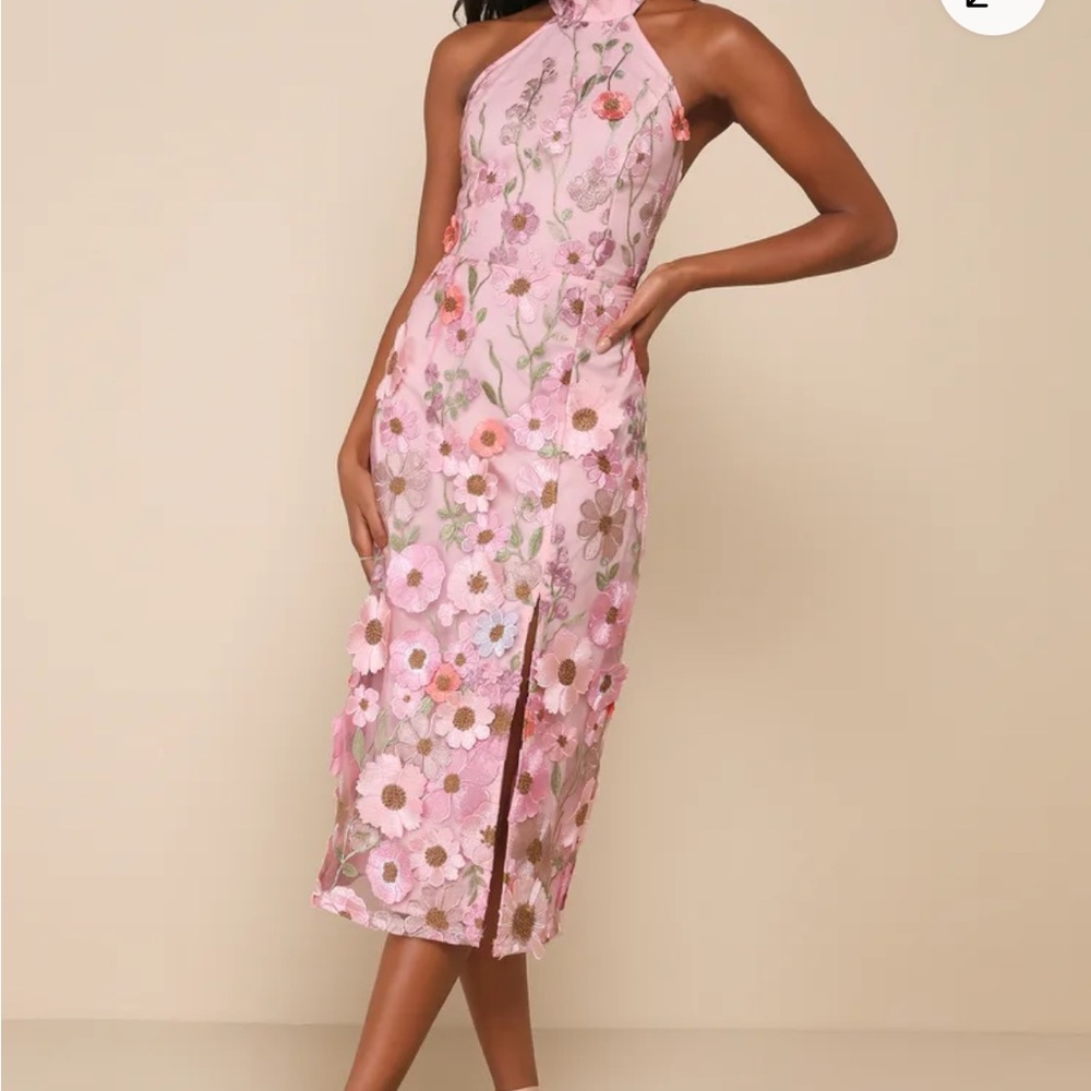 Lulu's Pink Midi Flower Dress